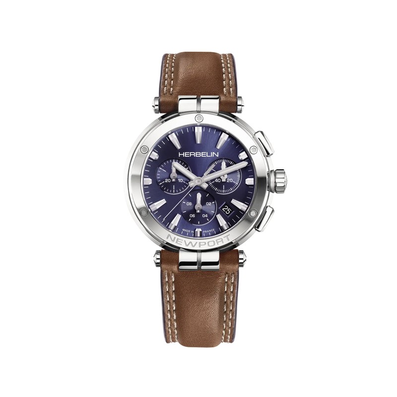 Michel Herbelin - Michel Herbelin Newport Chrono Quartz 37658AP15GD – Stainless Steel, Brown Leather Strap