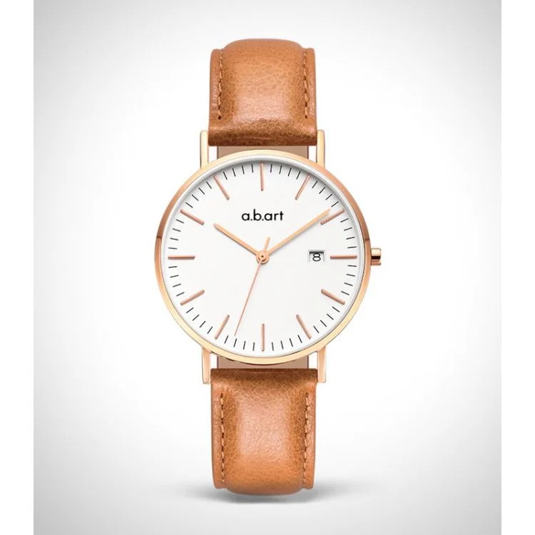 a.b.art Women's Watch, Camel Leather Strap, White Dial, Date Display - FB36-000-3L
