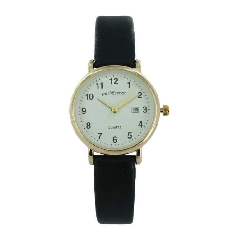 Performer Women's Watch Face, Smooth Black Faux Leather, Gold Dial - 70715612