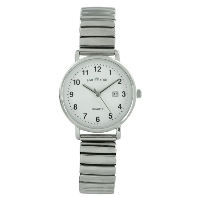 Performer Women's Watch, Silver-Toned Metal Case, White Dial, Date Display - 70826032