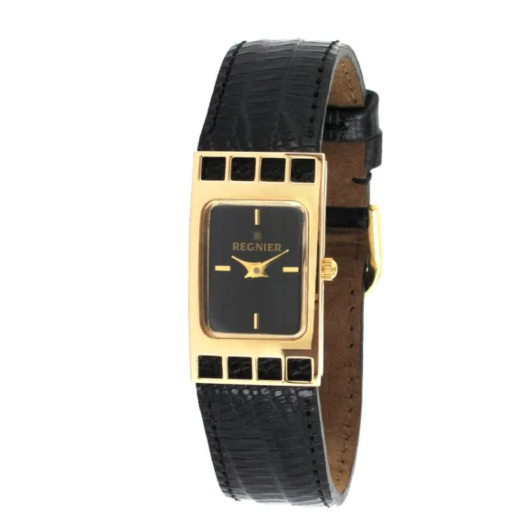 Régnier Cadrage Women's Watch, Black Leather, Gold-Plated - 2070212