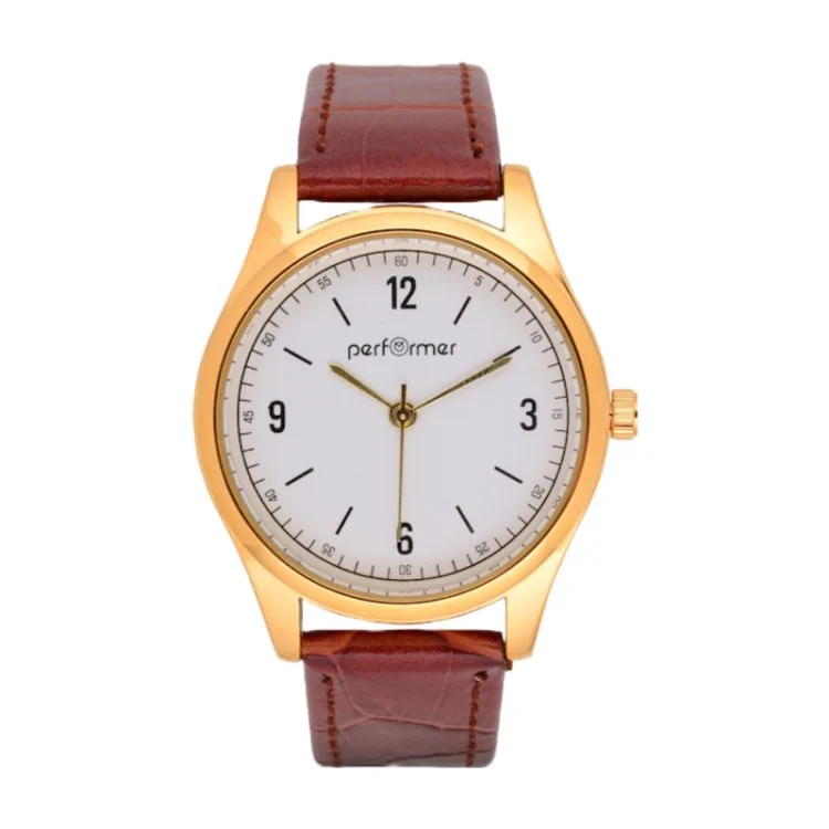 Classic Performer Men's Watch Face, Brown Faux Leather with Crocodile-Style Pattern - 7029932