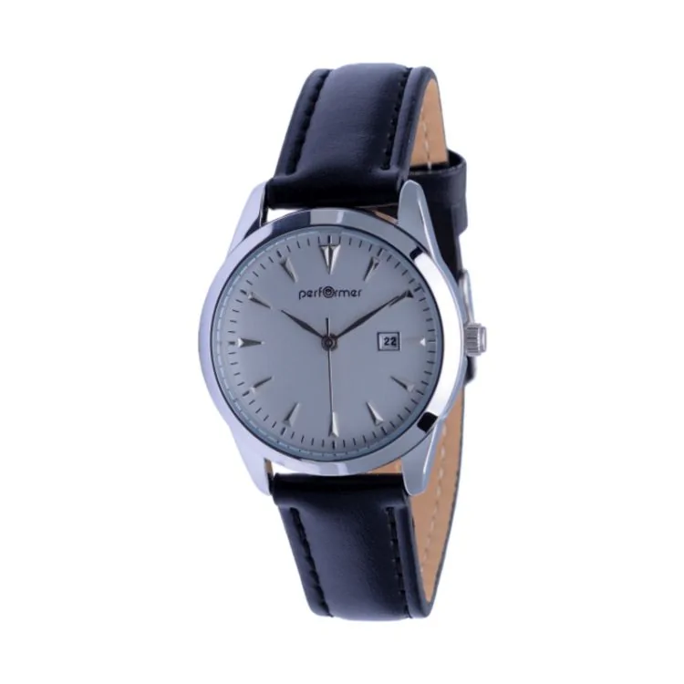 Performer Classic Women's Watch with Smooth Black Leather Strap and Date Display - 70711312