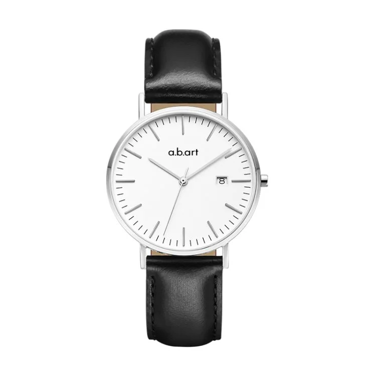 a.b.art Women's Watch Face, Black Leather, White Dial, Date - FB36-131-1L