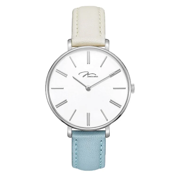 Jonas & Verus Pastel Minor Girl Watch with White and Blue Leather Strap - X01855-Q3.WWWDWL