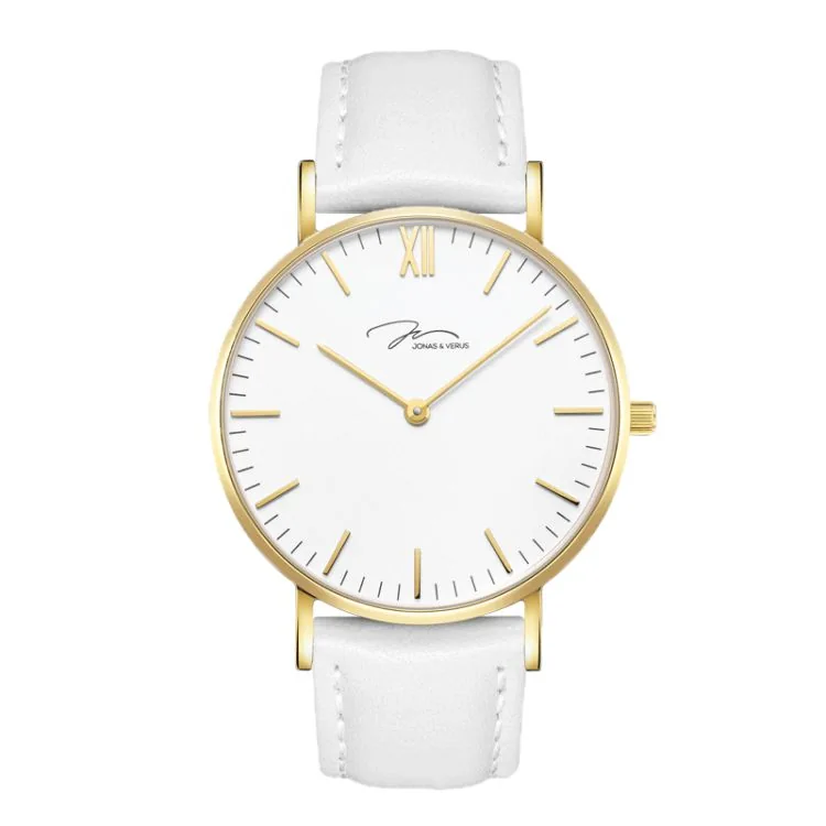 Jonas & Verus Modern Watch with Real White Dial and White Leather Strap - X01647-Q3.GGWLW