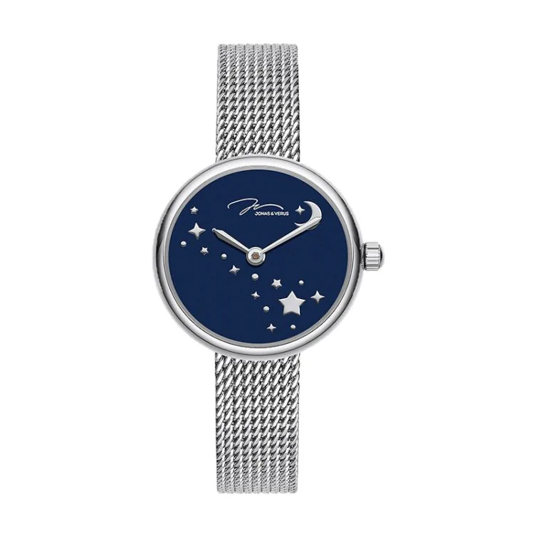 Jonas & Verus "Lumière" Elegant Watch with Blue Dial and Silver Milanese Mesh Strap - L25.10.WLBW