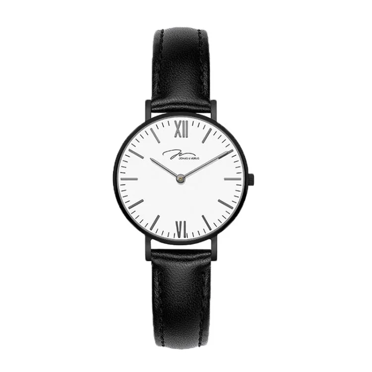 Jonas & Verus Modern Watch with White Dial and Black Leather Strap - R32.10.BWLB