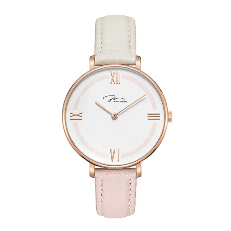 Jonas & Verus Pastel Minor Girl Watch with White and Pink Leather Strap - X01856-Q3.PPWDWR