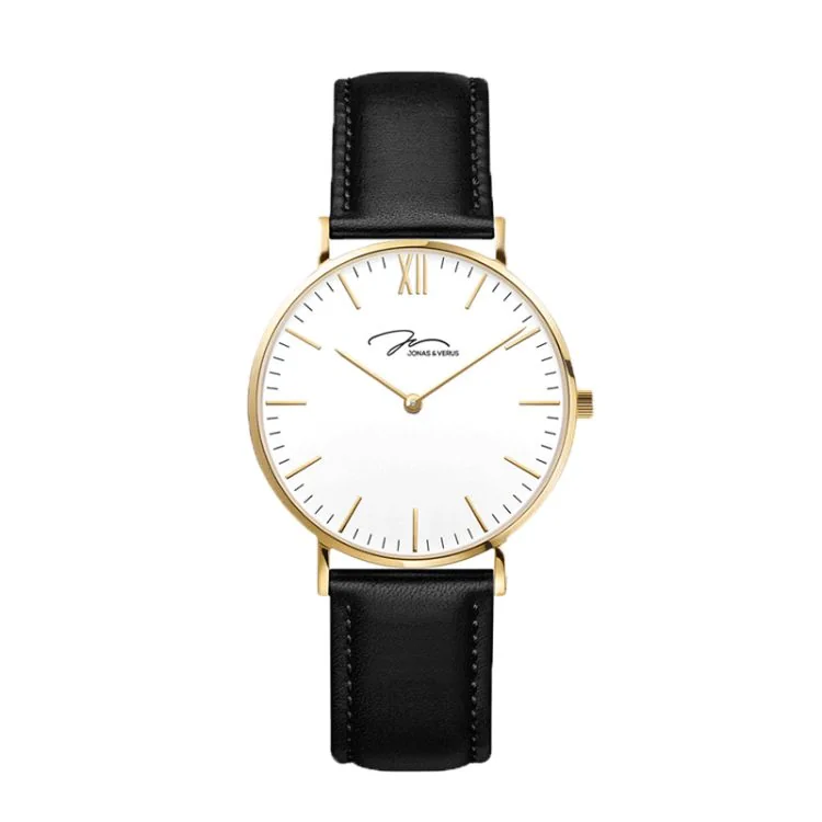 Jonas & Verus Modern Watch with Real White Dial and Black Leather Strap - X01647-Q3.GGWLB