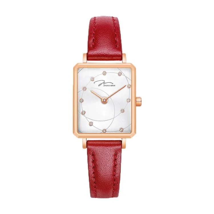 Jonas & Verus "Just For Me" Modern Watch with White Dial and Red Leather Strap - X02060-Q3.PPWLR