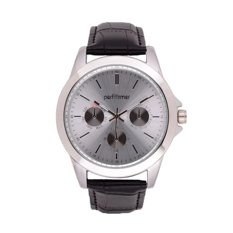 Classic Performer Men's Watch Face, Black Faux Leather, Dummy Dials - 7029412