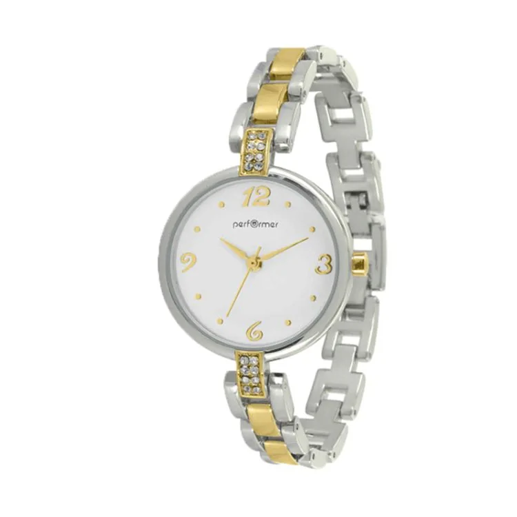 Classic Performer Women's Watch with Two-Tone Silver and Gold Metal Case and Rhinestones - 70823622