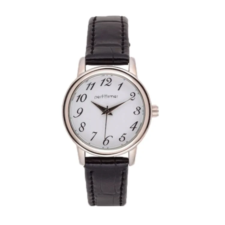 Performer Women's Watch Face, Black Faux Leather with Crocodile-Style Texture - 7076332