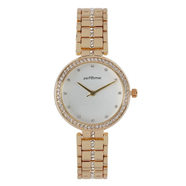 Classic Performer Women's Watch with Gold-Tone Metal Case and White Dial with Rhinestones - 70827222