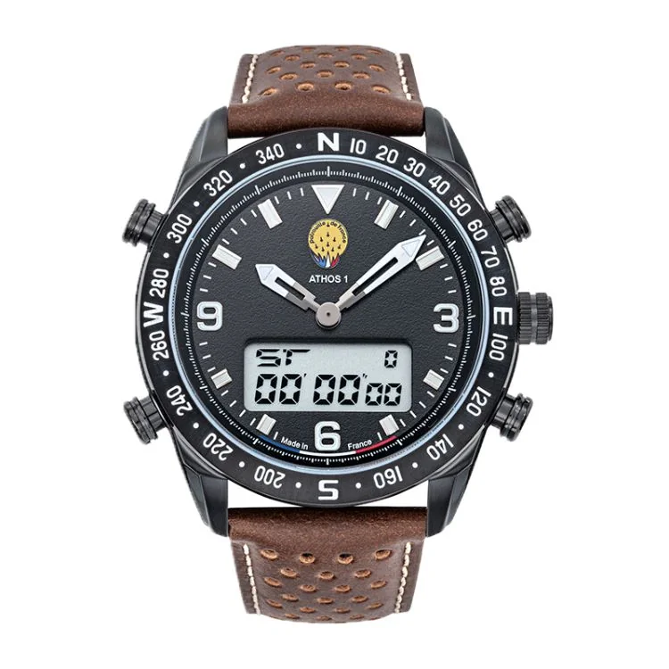 Aviator Watch Face: Patrouille de France Athos 1 Chronograph, Brown Perforated Leather Strap