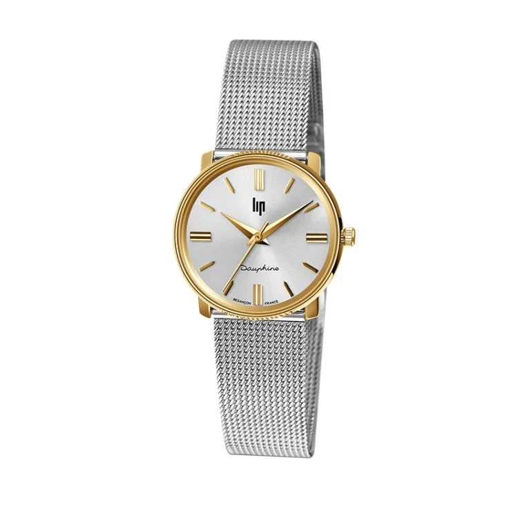 LIP Watch Face - Dauphine 29 mm - Silver Milanese Strap, Silver Dial