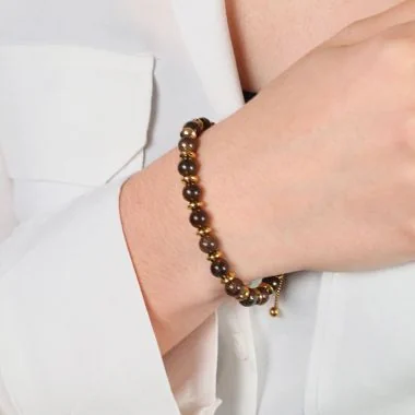 Chic Women's Bracelet in Gold-Toned Stainless Steel and Lapis