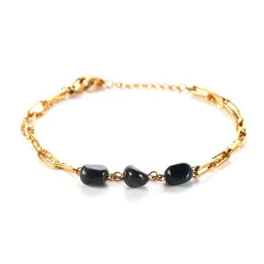 Women's Bracelet with Tumbled Stones in Gold-Plated Stainless Steel and Natural Blue Hair Stone