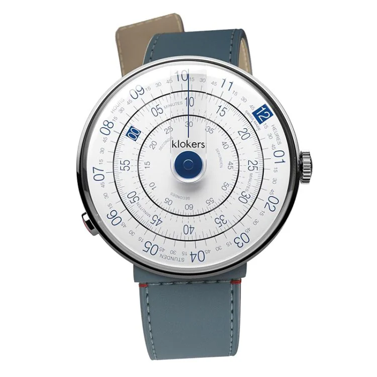 Klokers Watch Face - Klok 01 - Heritage - White & Blue Dial - Blue Leather