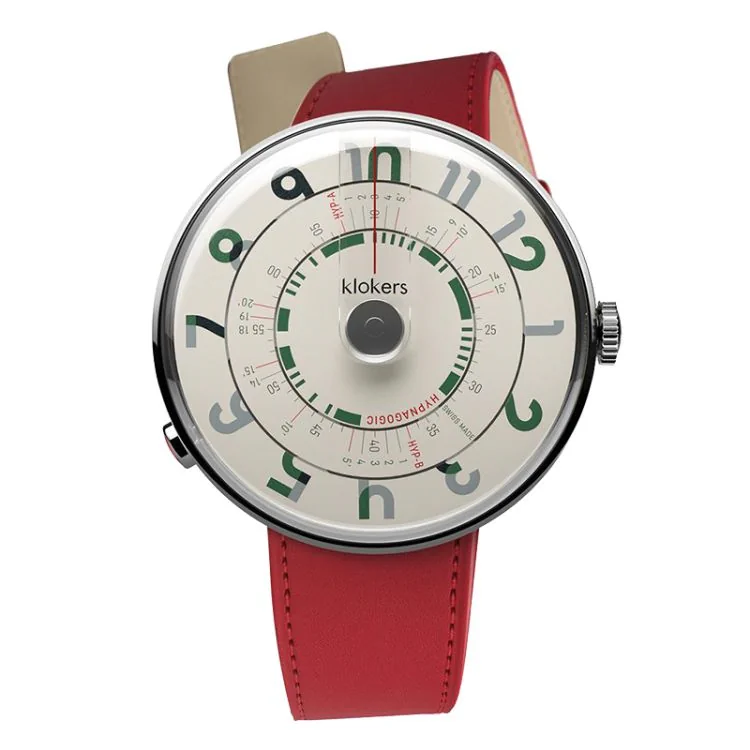 Klokers Watch - Klok 01 - Hypnagogic - Green Dial - Red Leather