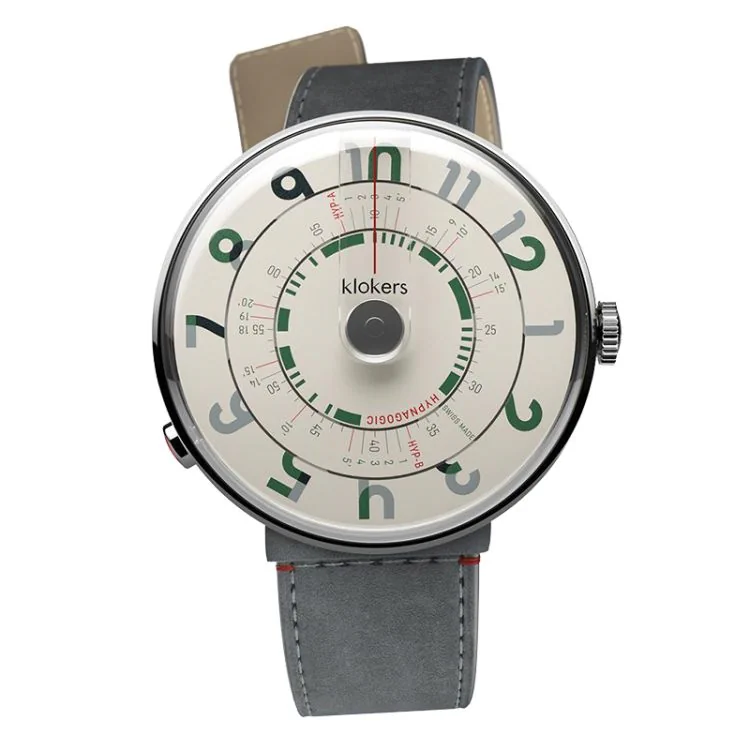 Klokers Watch - Klok 01 - Hypnagogic - Green Dial - Mouse Gray Alcantara