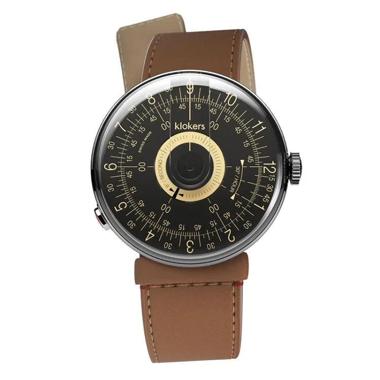Klokers Watch - Klok 08 - Sixties - Black & Champagne Dial - Caramel Leather