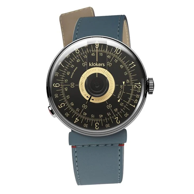 Klokers Watch Face - Klok 08 - Sixties - Black & Champagne Dial - Jeans Blue Leather