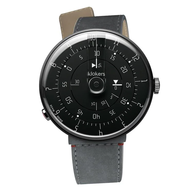 Klokers Watch - Klok 01 - Minimal - Black Reflex - Mouse Gray Alcantara