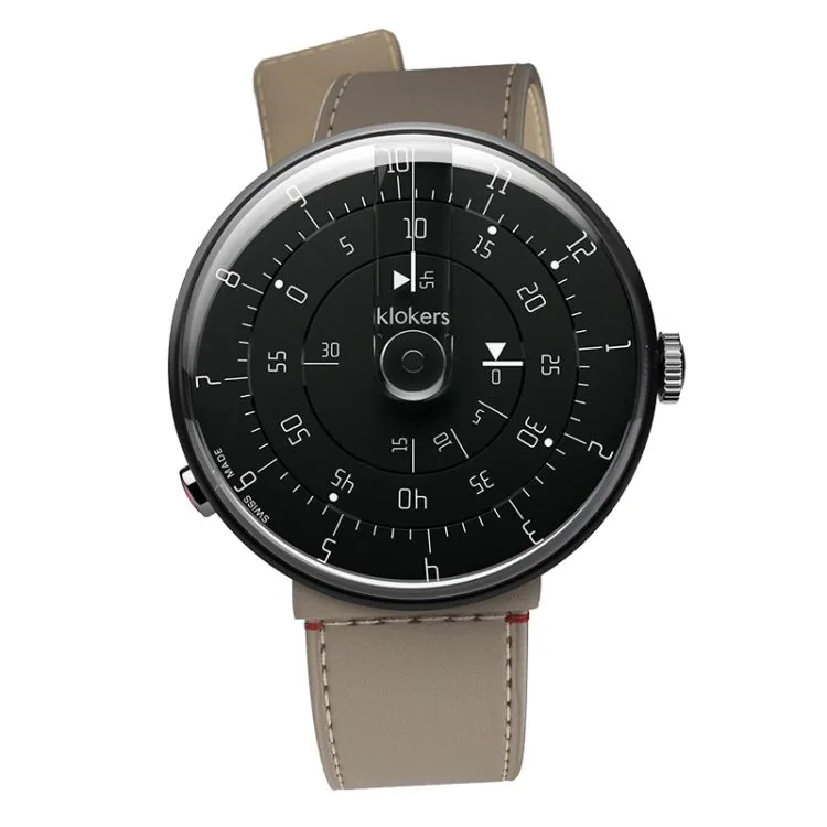 Klokers Watch - Klok 01 - Minimal - Black Reflex - Grege Leather