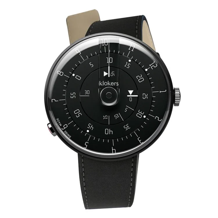 Klokers Watch - Klok 01 - Minimal - Black Reflex - Matte Black Leather