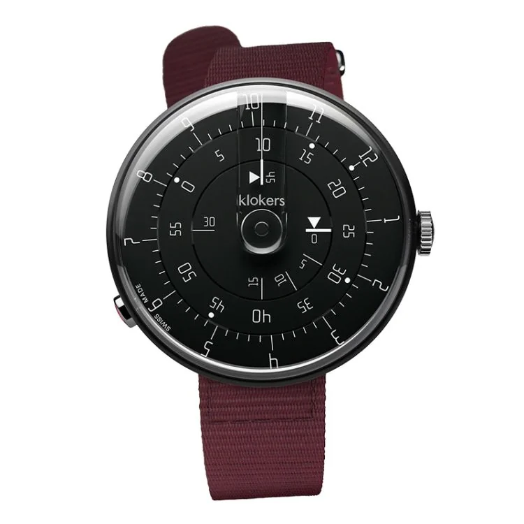 Klokers Watch - Klok 01 - Minimal - Black Reflex - Bordeaux NATO Strap