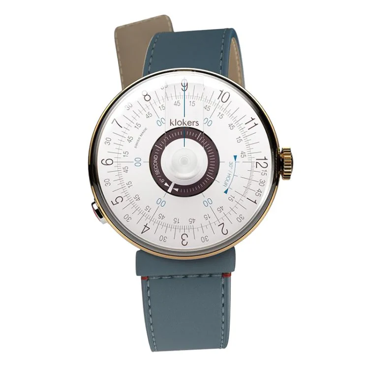 Klokers Watch - Klok 08 - Sixties - White & Purple Dial - Denim Blue Leather Strap