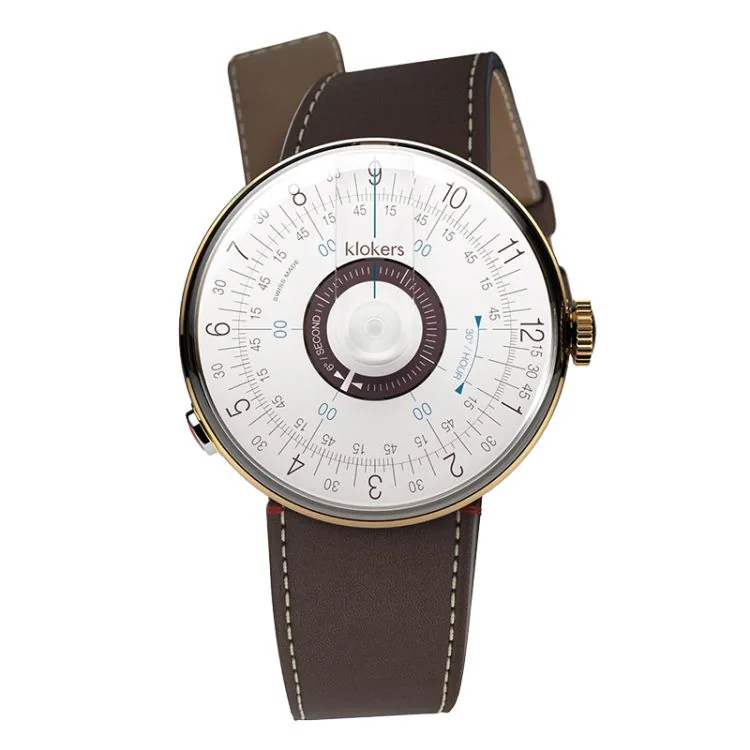 Klokers Watch - Klok 08 - Sixties - White & Purple Dial - Chocolate Brown Leather