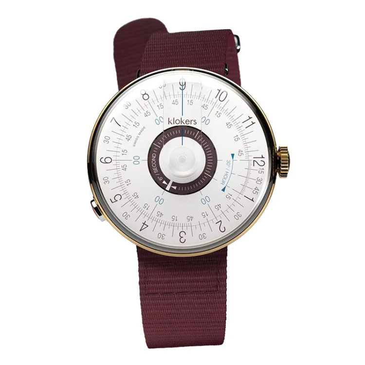 Klokers Watch - Klok 08 - Sixties - White & Purple Dial - Bordeaux NATO Strap
