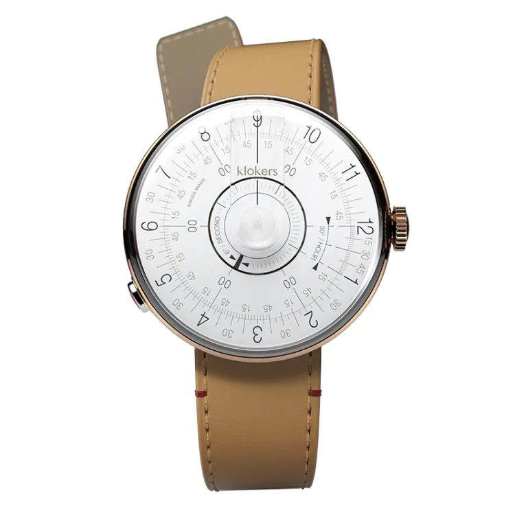 Klokers Watch - Klok 08 - Sixties - White Dial - Natural Vegetable-Tanned Leather
