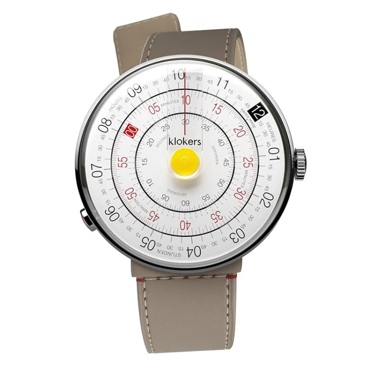 Klokers Watch - Klok 01 - Heritage - White & Yellow Dial - Grege Leather