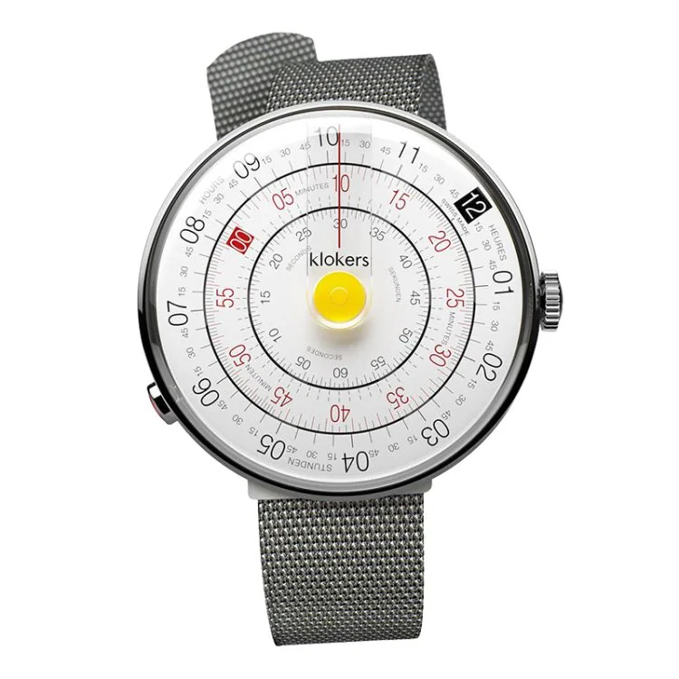 Klokers Watch - Klok 01 - Heritage - White & Yellow Dial - Gray Milanese Bracelet