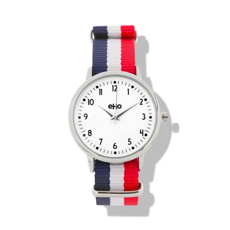 eHo Eco-Friendly Unisex Watch Face, Metal, NATO Strap, Blue, White, Red