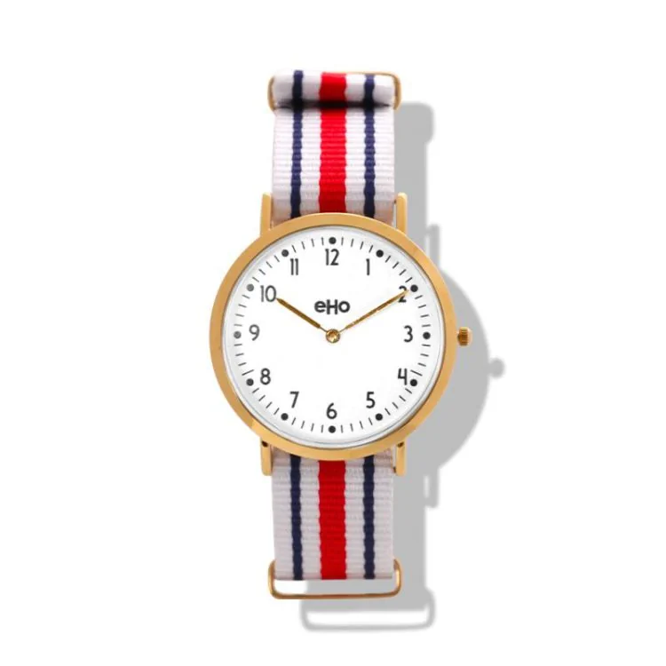 eHo Eco-Friendly Unisex Watch Face, Metal, NATO Strap, Blue, White, Red