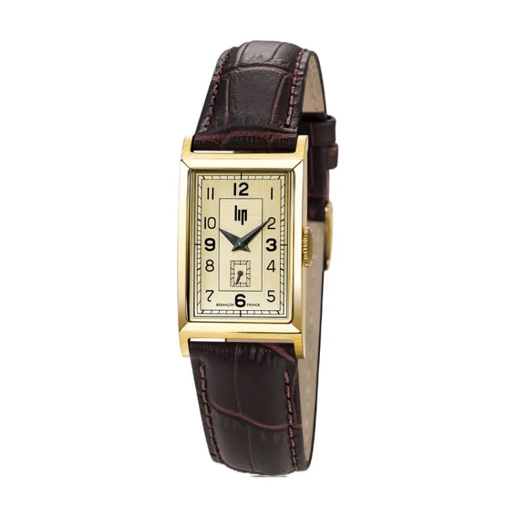 LIP Watch Dial - Churchill T18 - Off-Center Second Hand - Brown Crocodile-Style Leather