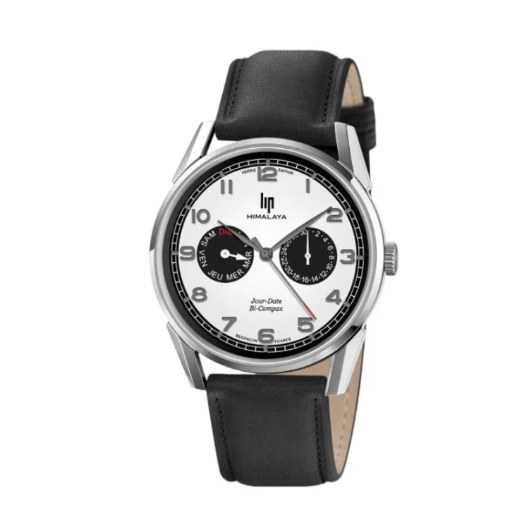 LIP Watch Face - Himalaya 40mm - Bi-Compax - Day and Date - Black Leather