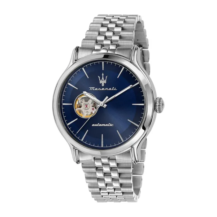 Maserati Epoca Automatic Watch with Open Heart, Silver-Toned Steel, Blue Dial - R8823118009