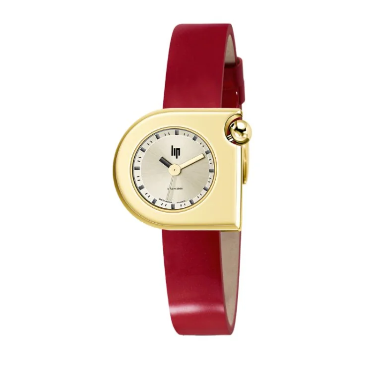 LIP Watch - Mach 2000 - Mini Moon - Shiny Red Leather - Gold Dial