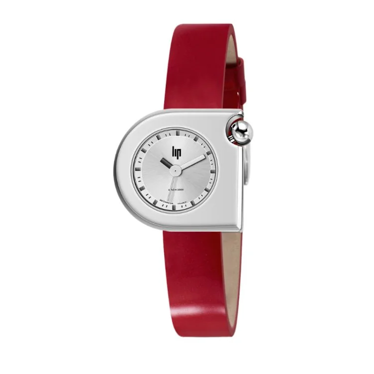 LIP Watch - Mach 2000 - Mini Moon - Shiny Red Leather - Silver Dial