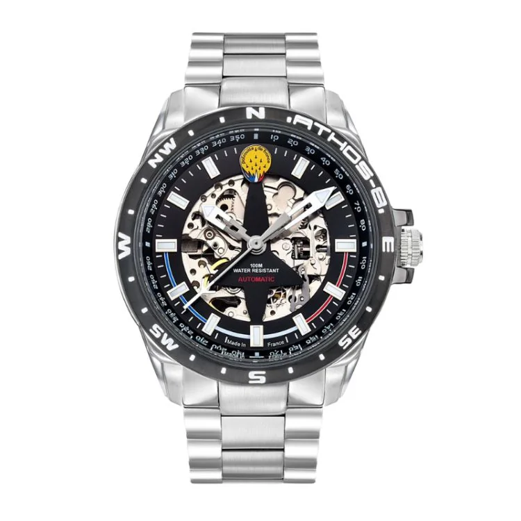 Patrouille de France Pilot's Watch - Athos 8 - Automatic Skeleton - Black Steel