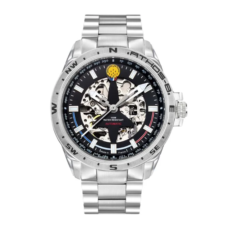 Patrouille de France Watch - Aviateur - Athos 8 - Automatic Skeleton - Black and Silver Steel