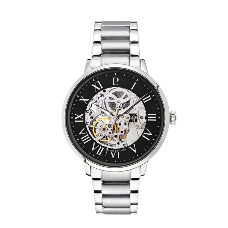 Pierre Lannier Watch - Automatic - Skeleton - Black and Silver Steel