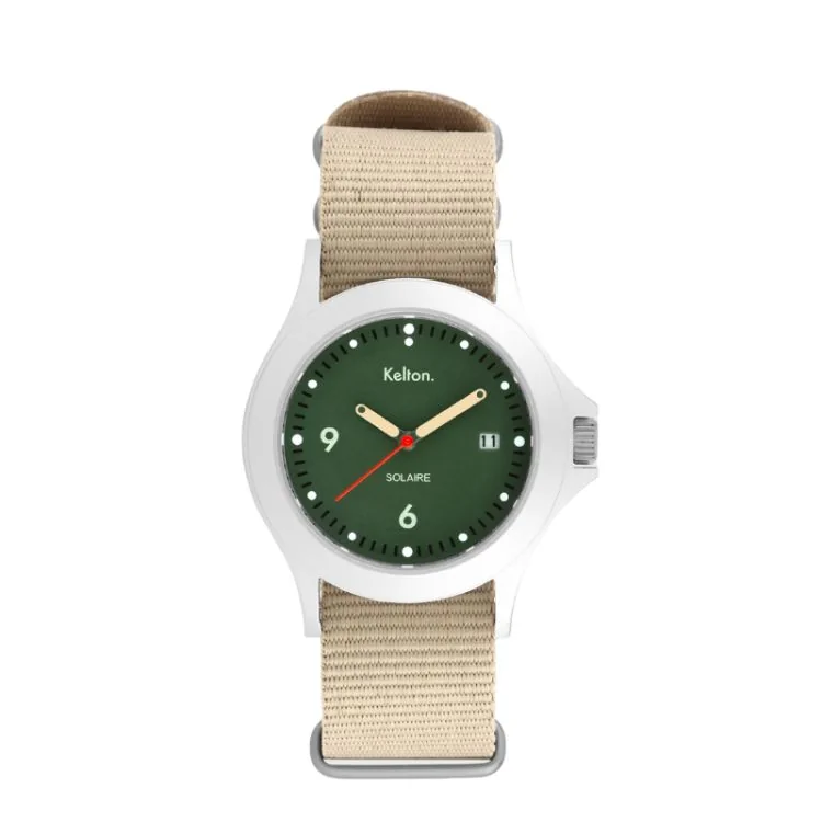 Kelton Watch - Solar-Powered - Green Dial, Beige Strap