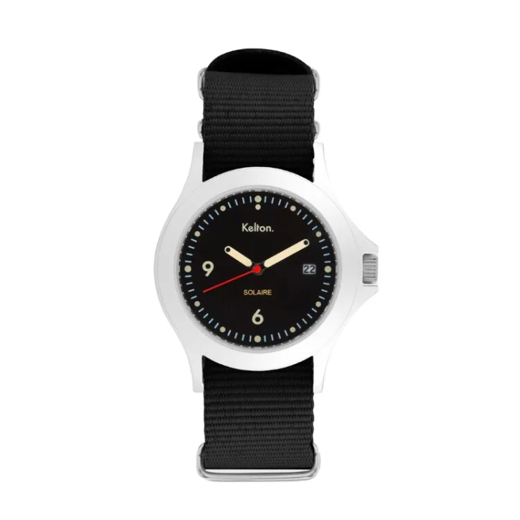 Kelton Watch - Solar-Powered - Black Dial, Black Strap